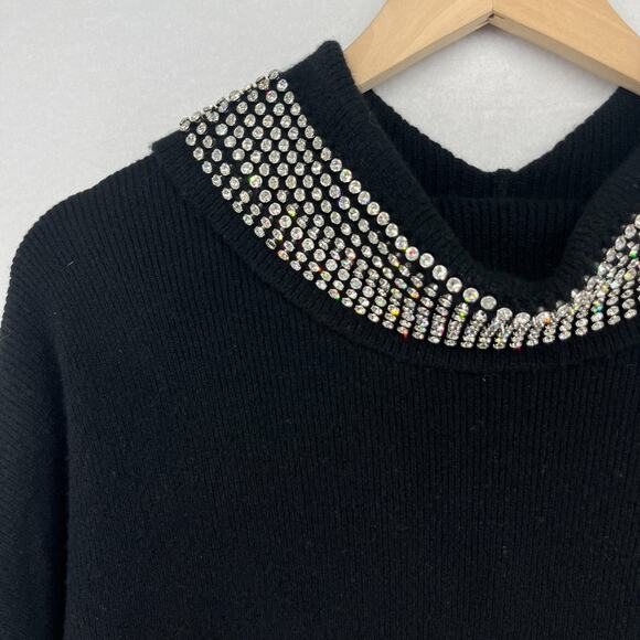ALEXANDER WANG Sweater Womens M Wool Blend Rhinestone Jewelry Turtleneck Black - Picture 5 of 16